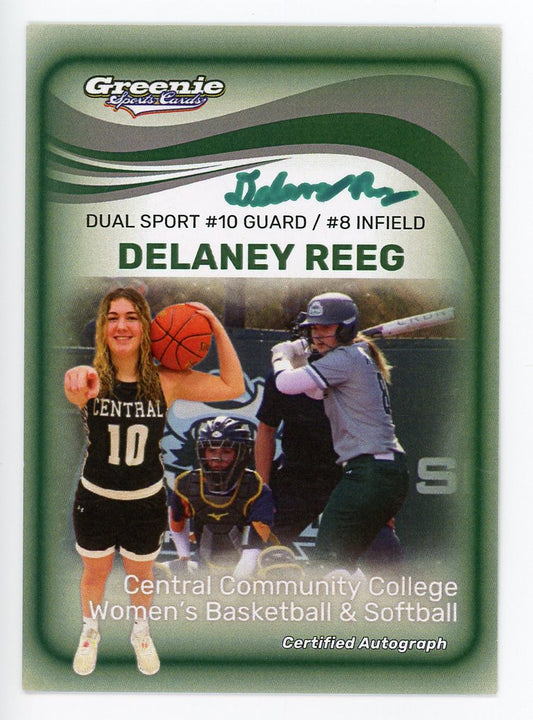 DELANEY REEG Certified Autograph Trading Card 2025 Greenie Sports Cards NIL Trading Card